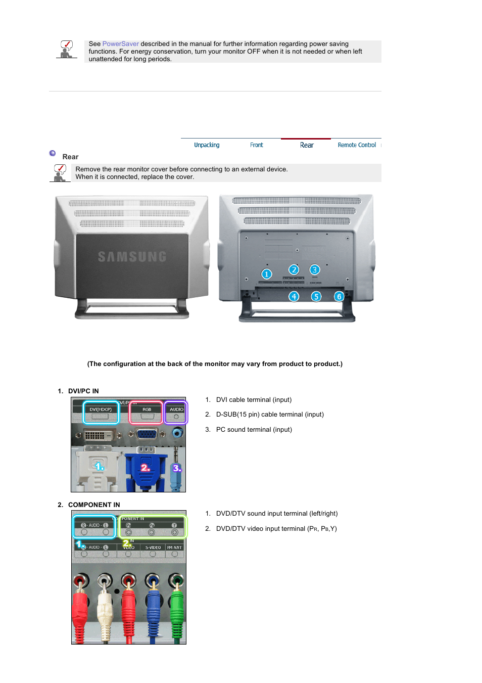 Rear | Samsung 242MP User Manual | Page 12 / 65