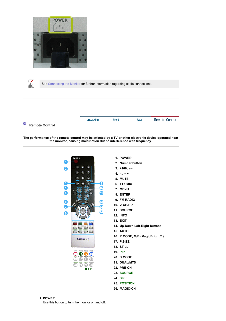 Remote control | Samsung 242MP User Manual | Page 14 / 65