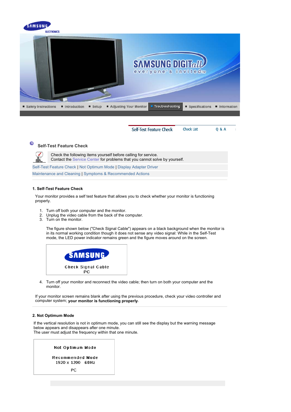 Troubleshooting, Self-test feature check | Samsung 242MP User Manual | Page 42 / 65