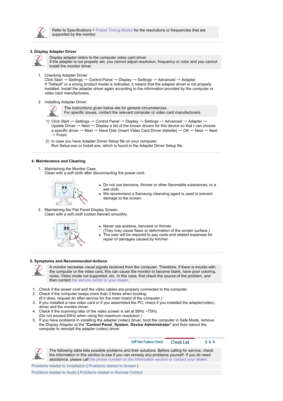 Check list | Samsung 242MP User Manual | Page 43 / 65