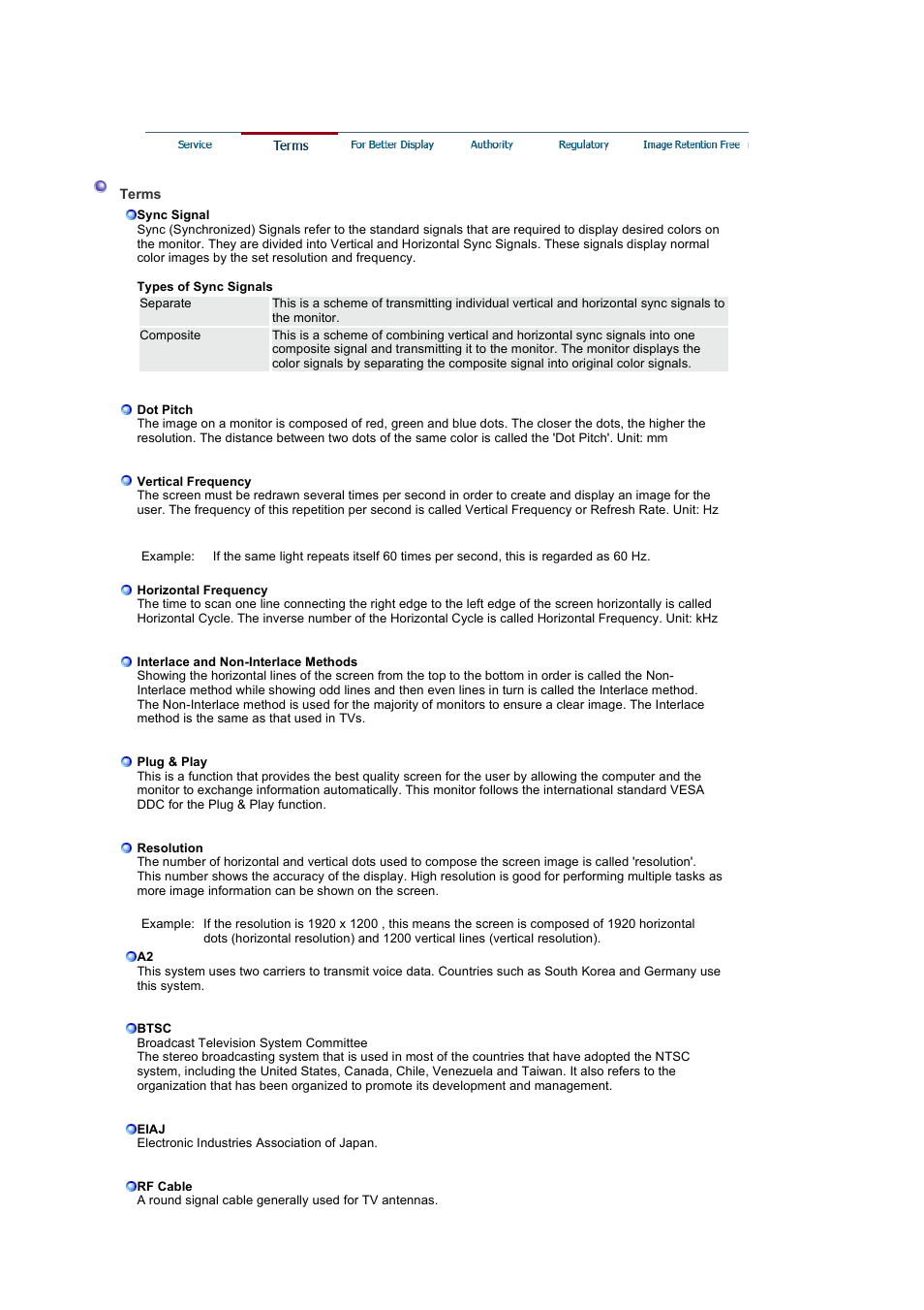 Terms | Samsung 242MP User Manual | Page 54 / 65
