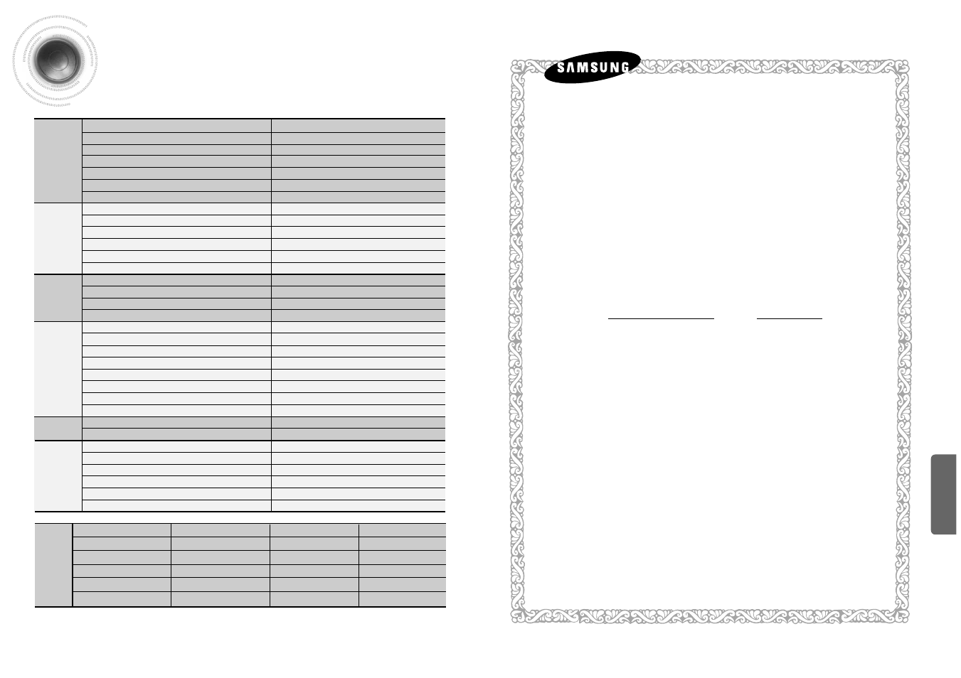 Specifications, Samsung limited warranty | Samsung HT-AS600 User Manual | Page 24 / 25