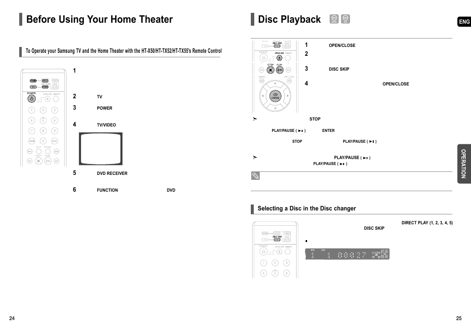 Before using your home theater, Disc playback | Samsung HT-TX55 User Manual | Page 13 / 35