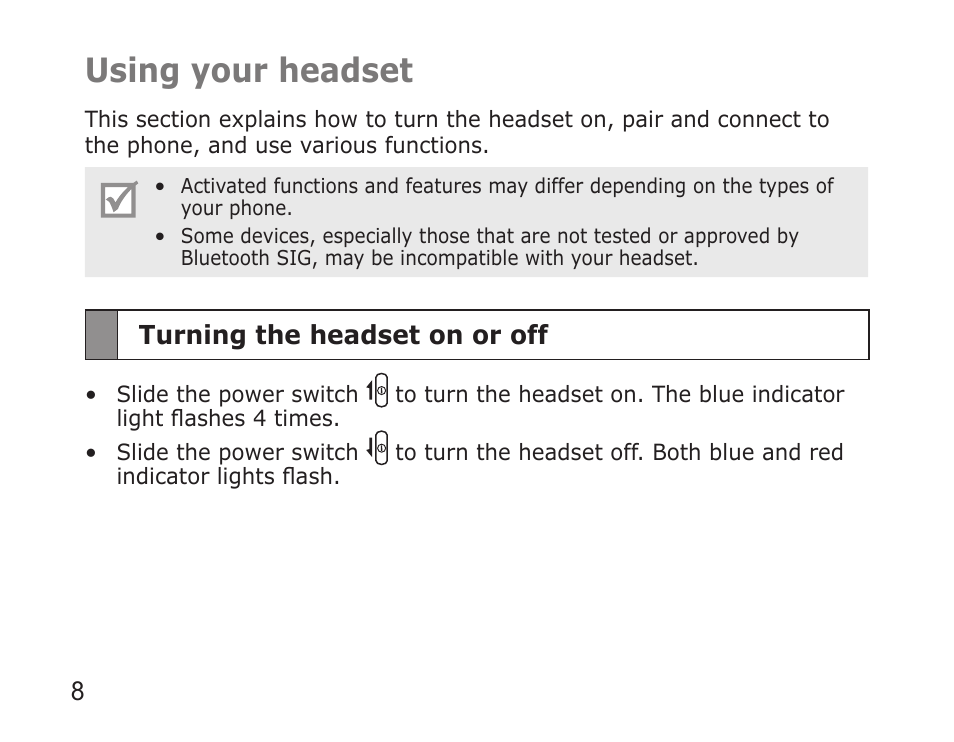 Using.your.headset | Samsung 090308 User Manual | Page 11 / 82