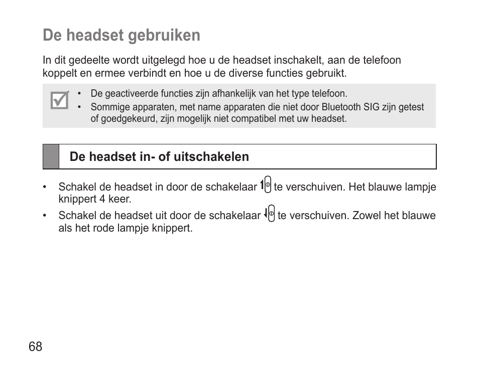 De headset gebruiken | Samsung 090308 User Manual | Page 71 / 82