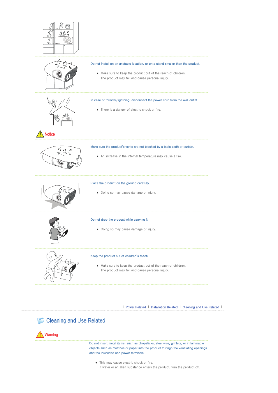 Cleaning and use related | Samsung SP-P400B User Manual | Page 4 / 35