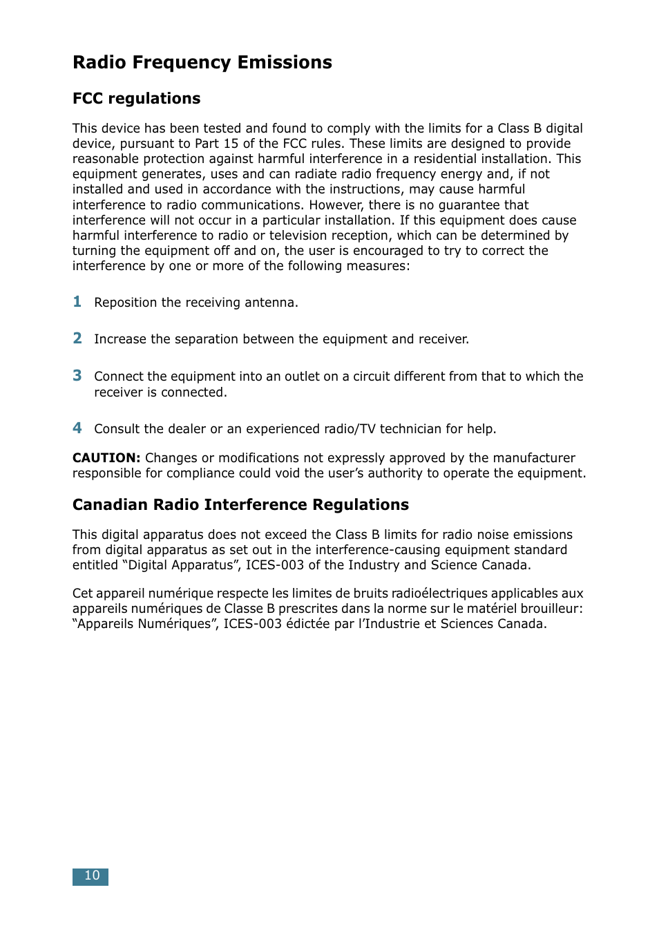 Radio frequency emissions | Samsung ML-1520 User Manual | Page 11 / 138