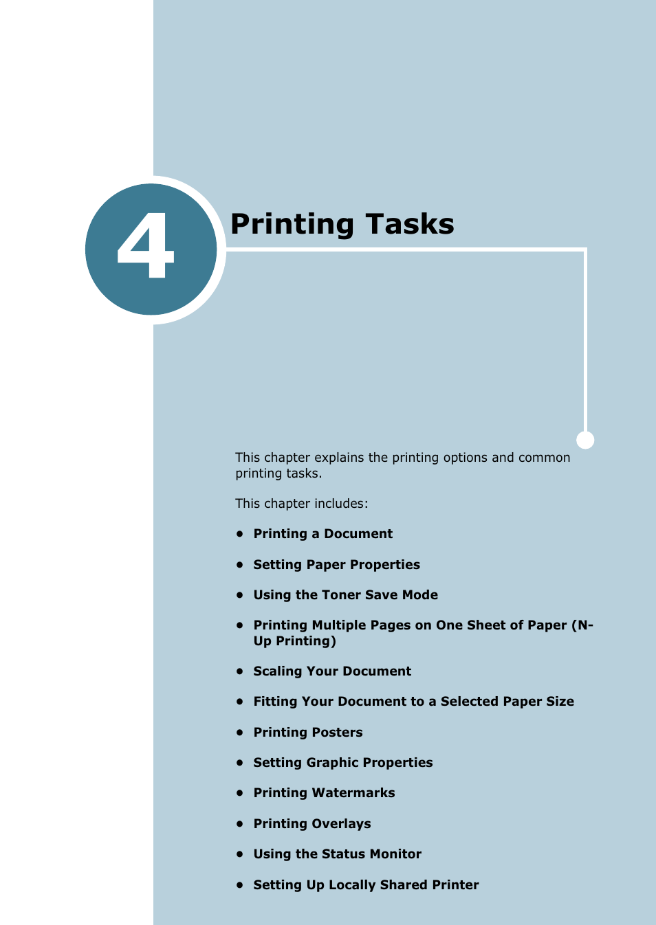 Printing tasks, Chapter 4, Rinting | Asks | Samsung ML-1520 User Manual | Page 58 / 138