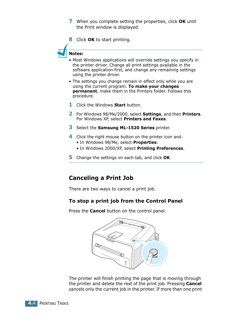 Canceling a print job | Samsung ML-1520 User Manual | Page 61 / 138