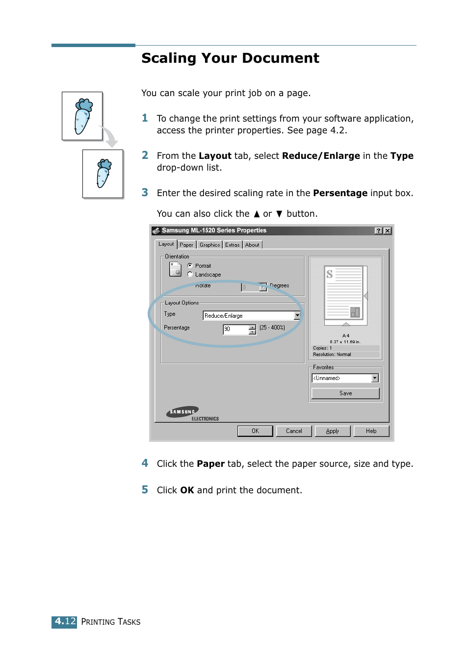 Scaling your document | Samsung ML-1520 User Manual | Page 69 / 138