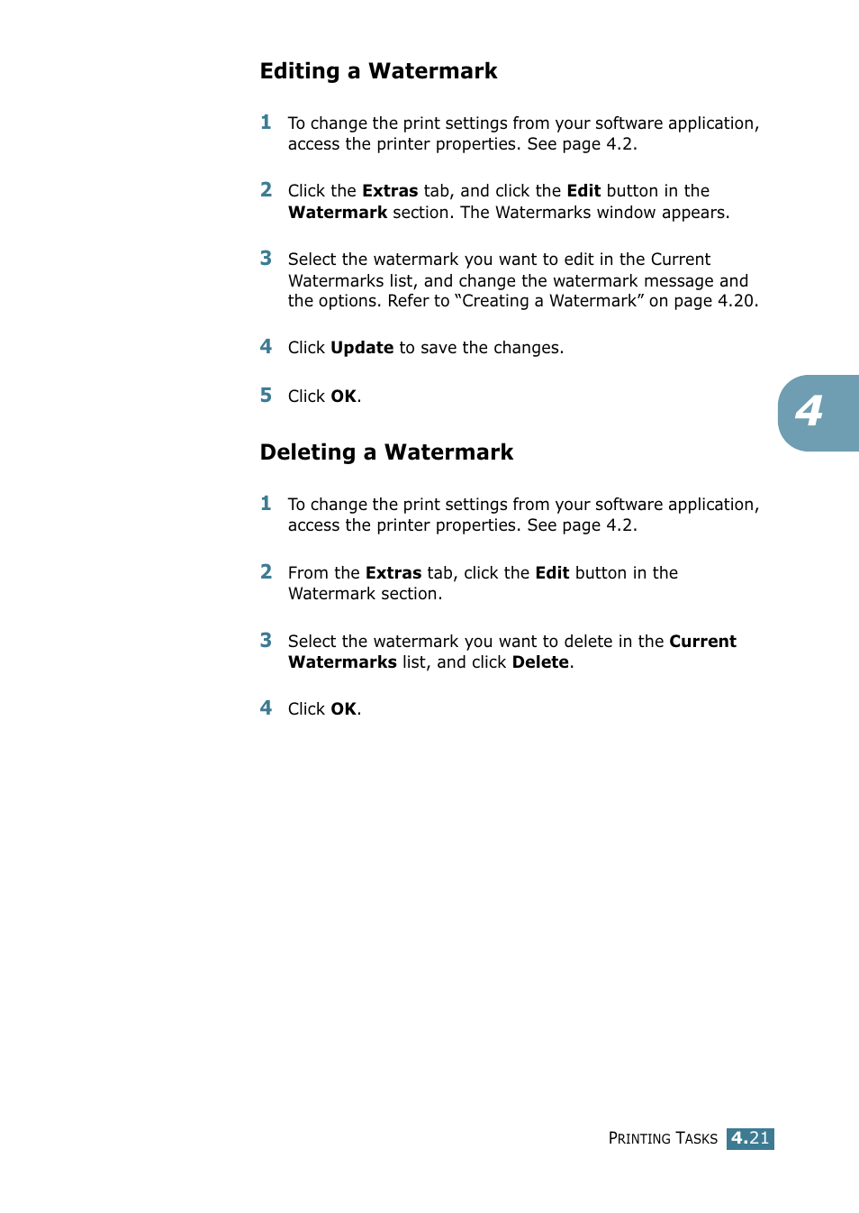 Editing a watermark, Deleting a watermark, Editing a watermark deleting a watermark | Samsung ML-1520 User Manual | Page 78 / 138