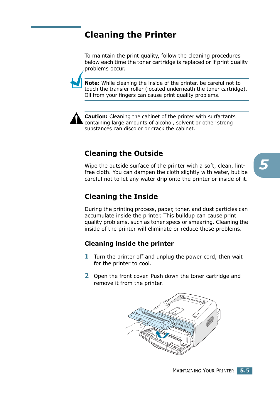 Cleaning the printer, Cleaning the outside, Cleaning the inside | Cleaning the outside cleaning the inside | Samsung ML-1520 User Manual | Page 92 / 138