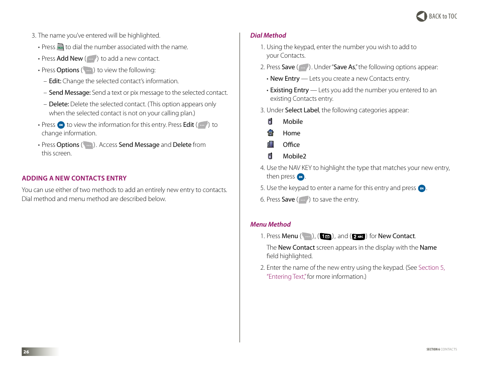 Adding a new contacts entry | Samsung DM-S105 User Manual | Page 26 / 99