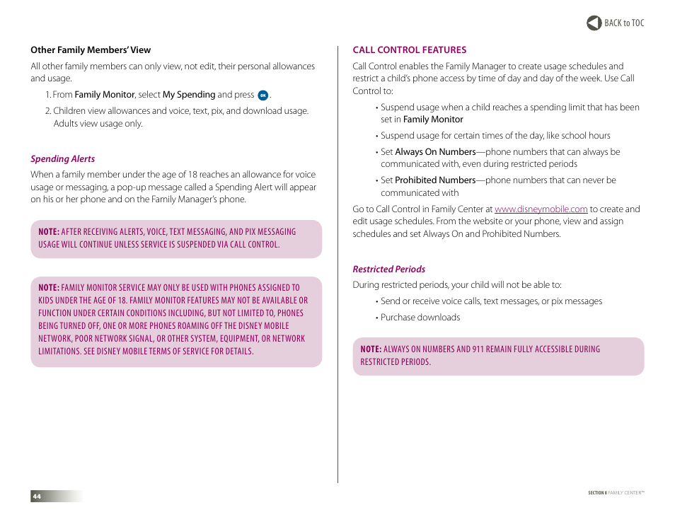 Call control features | Samsung DM-S105 User Manual | Page 44 / 99