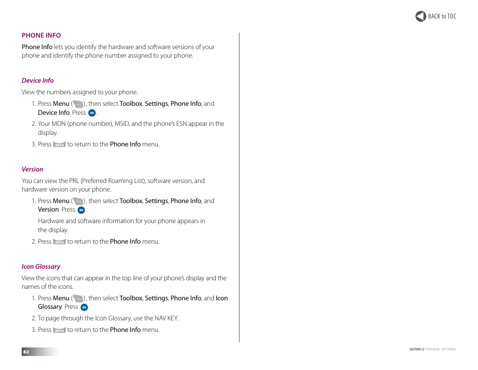 Phone info | Samsung DM-S105 User Manual | Page 82 / 99