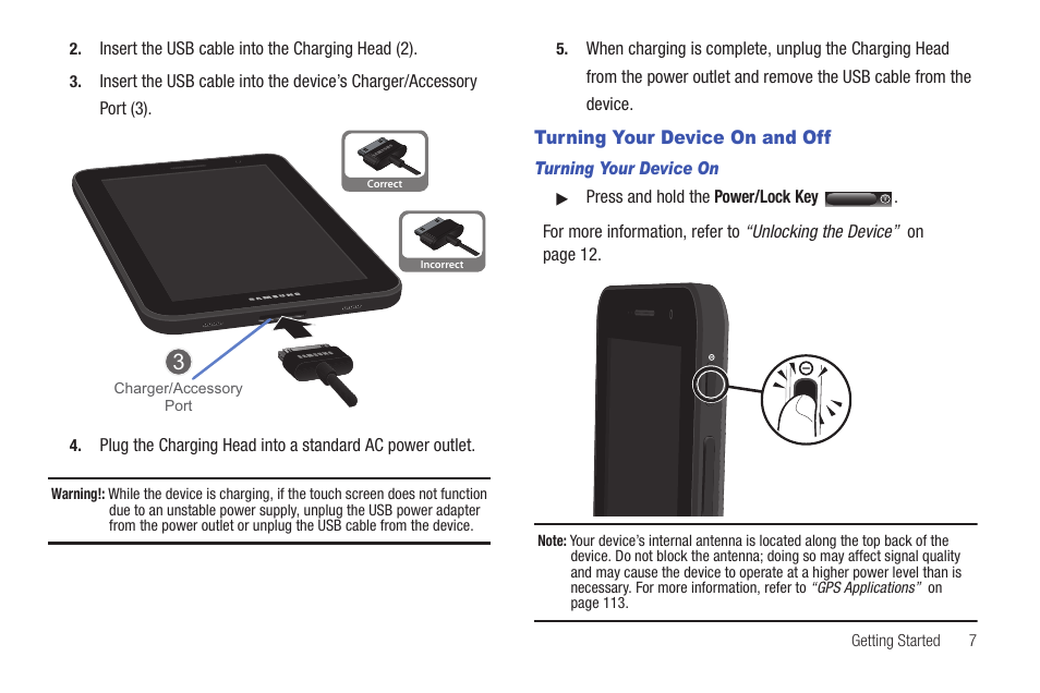 Turning your device on and off | Samsung GT-P6210 User Manual | Page 11 / 200