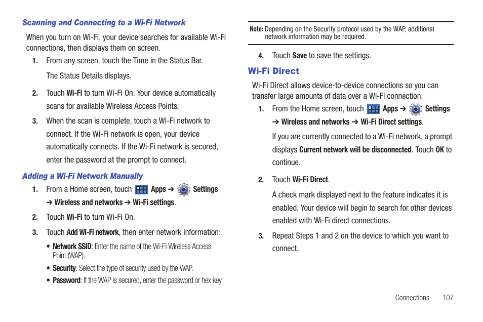 Wi-fi direct | Samsung GT-P6210 User Manual | Page 111 / 200