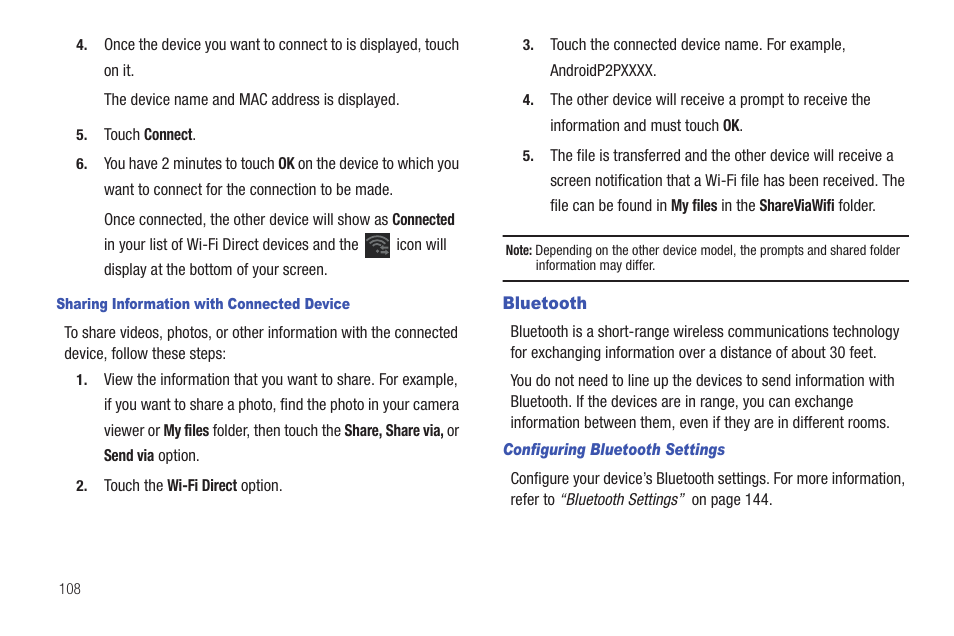 Bluetooth, For more information, refer to “bluetooth” on | Samsung GT-P6210 User Manual | Page 112 / 200