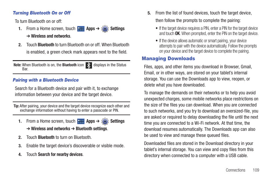 Managing downloads | Samsung GT-P6210 User Manual | Page 113 / 200