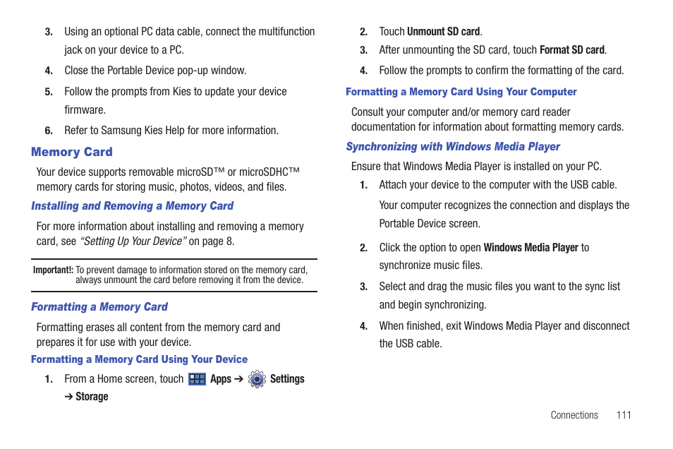 Memory card, Mputer to your device. for | Samsung GT-P6210 User Manual | Page 115 / 200