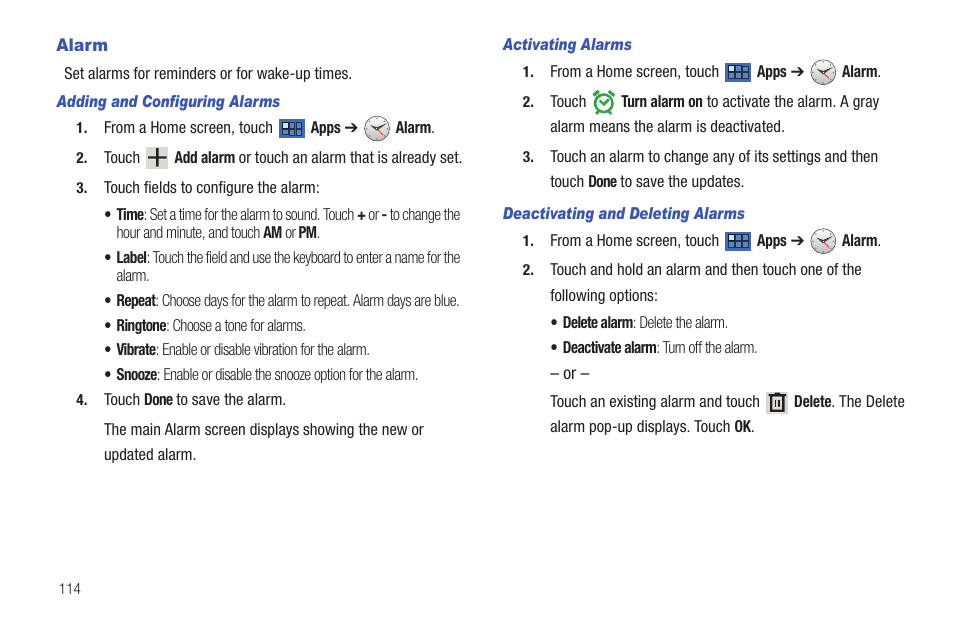 Alarm | Samsung GT-P6210 User Manual | Page 118 / 200