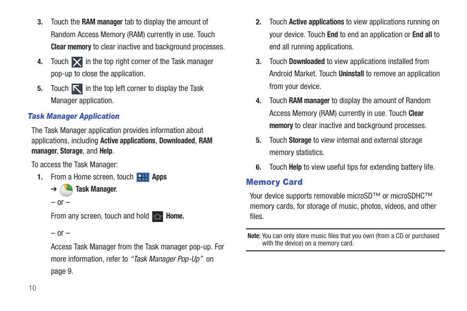 Memory card | Samsung GT-P6210 User Manual | Page 14 / 200