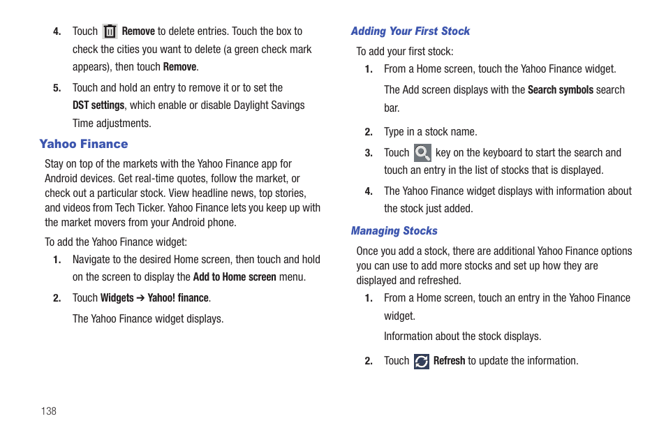 Yahoo finance, Ocks. for more | Samsung GT-P6210 User Manual | Page 142 / 200