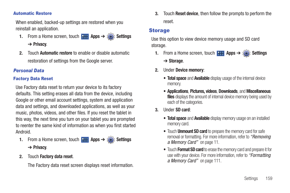 Storage | Samsung GT-P6210 User Manual | Page 163 / 200