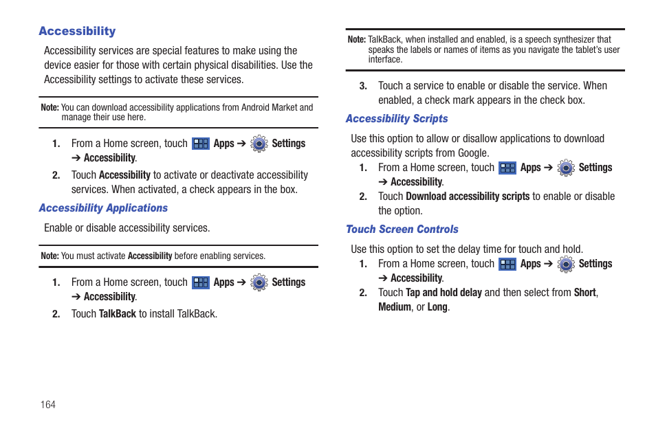 Accessibility | Samsung GT-P6210 User Manual | Page 168 / 200