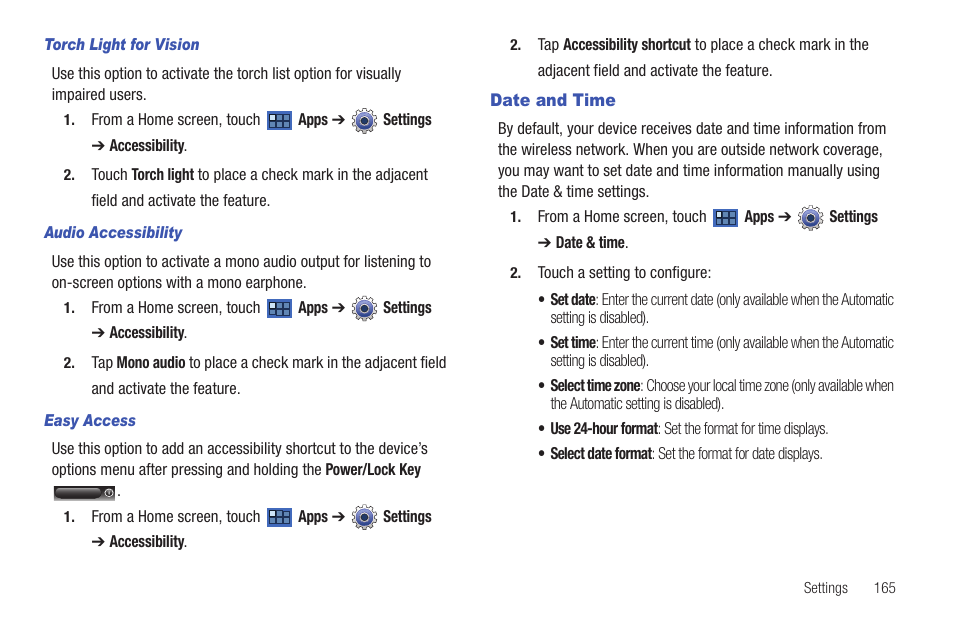 Date and time, Time. for more information, refer to | Samsung GT-P6210 User Manual | Page 169 / 200