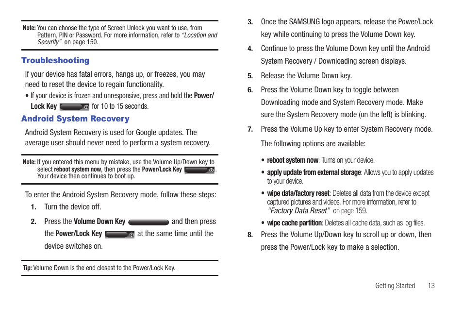 Troubleshooting, Android system recovery, Troubleshooting android system recovery | Samsung GT-P6210 User Manual | Page 17 / 200