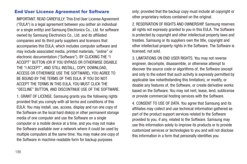 End user license agreement for software | Samsung GT-P6210 User Manual | Page 192 / 200