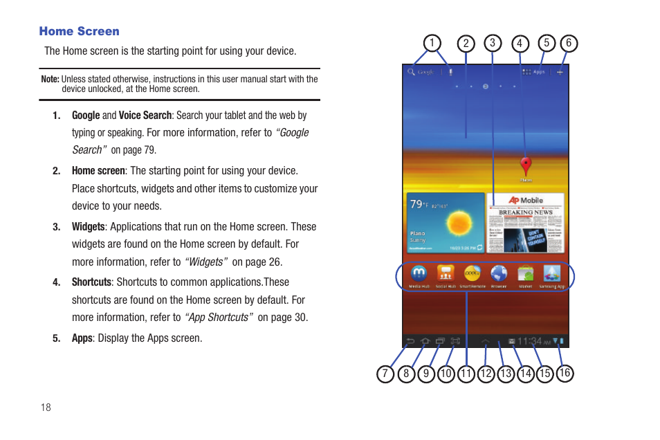 Home screen | Samsung GT-P6210 User Manual | Page 22 / 200