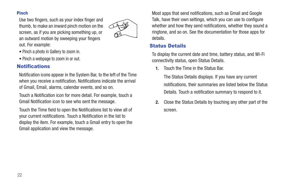 Notifications, Status details, Notifications status details | Samsung GT-P6210 User Manual | Page 26 / 200