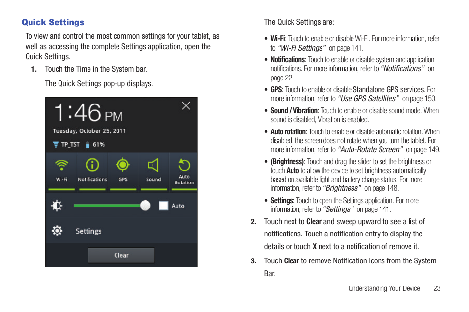 Quick settings | Samsung GT-P6210 User Manual | Page 27 / 200