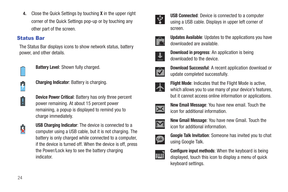 Status bar, For more information, refer to “status bar” on | Samsung GT-P6210 User Manual | Page 28 / 200