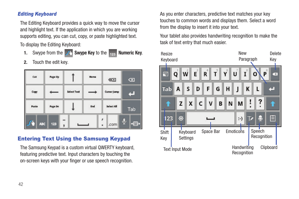 Entering text using the samsung keypad | Samsung GT-P6210 User Manual | Page 46 / 200