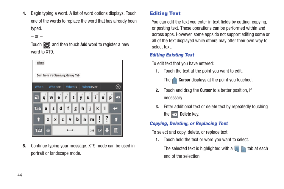 Editing text | Samsung GT-P6210 User Manual | Page 48 / 200