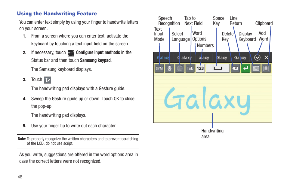 Using the handwriting feature, E. for more information | Samsung GT-P6210 User Manual | Page 50 / 200