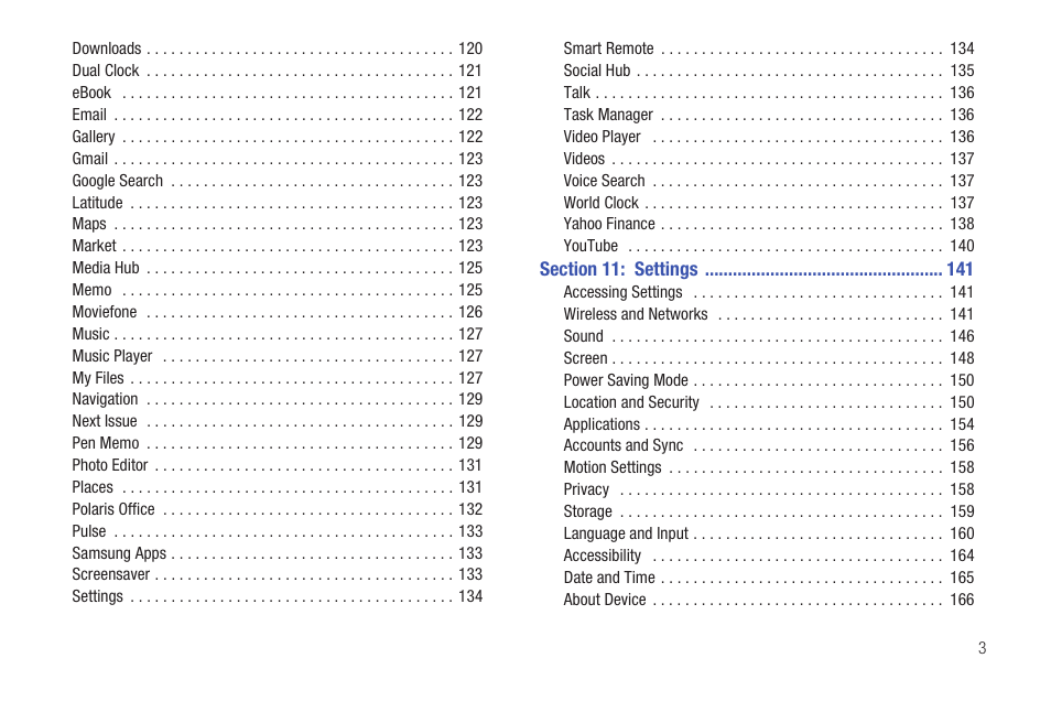 Section 11: settings 141 | Samsung GT-P6210 User Manual | Page 7 / 200
