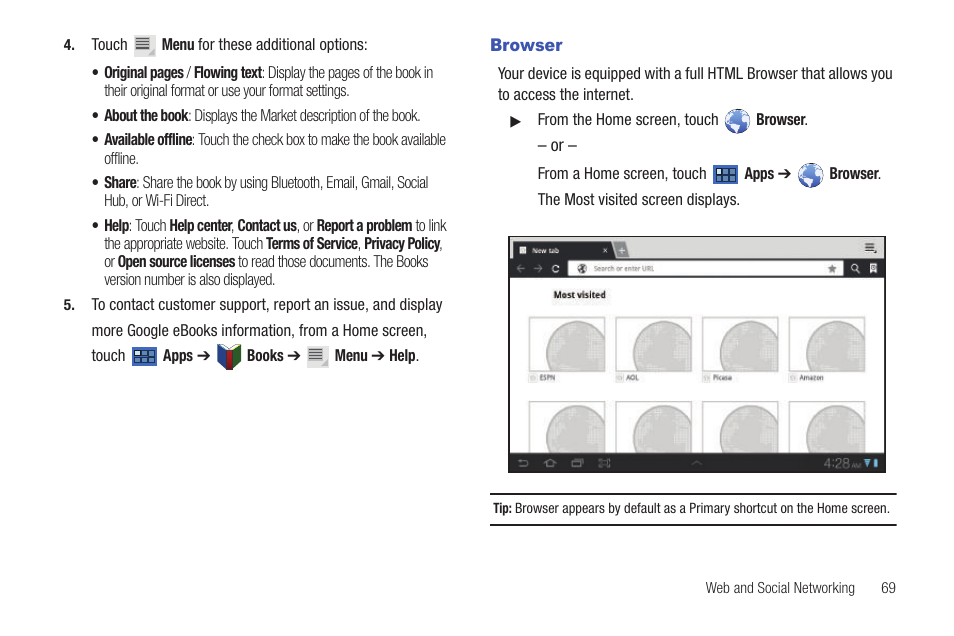 Browser | Samsung GT-P6210 User Manual | Page 73 / 200
