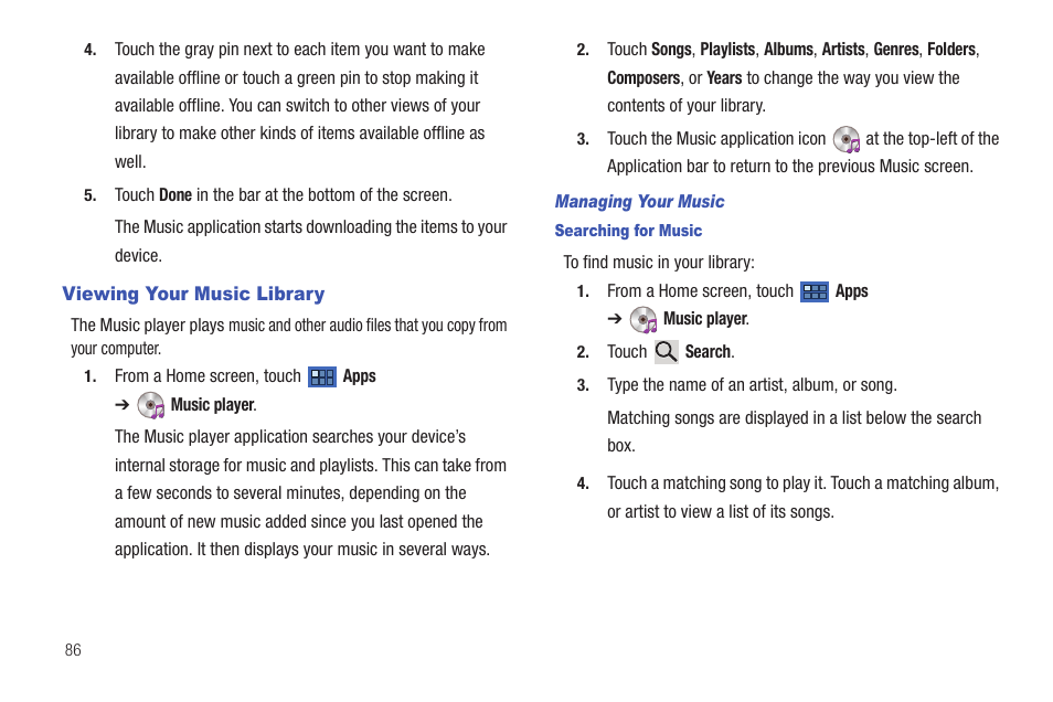 Viewing your music library | Samsung GT-P6210 User Manual | Page 90 / 200