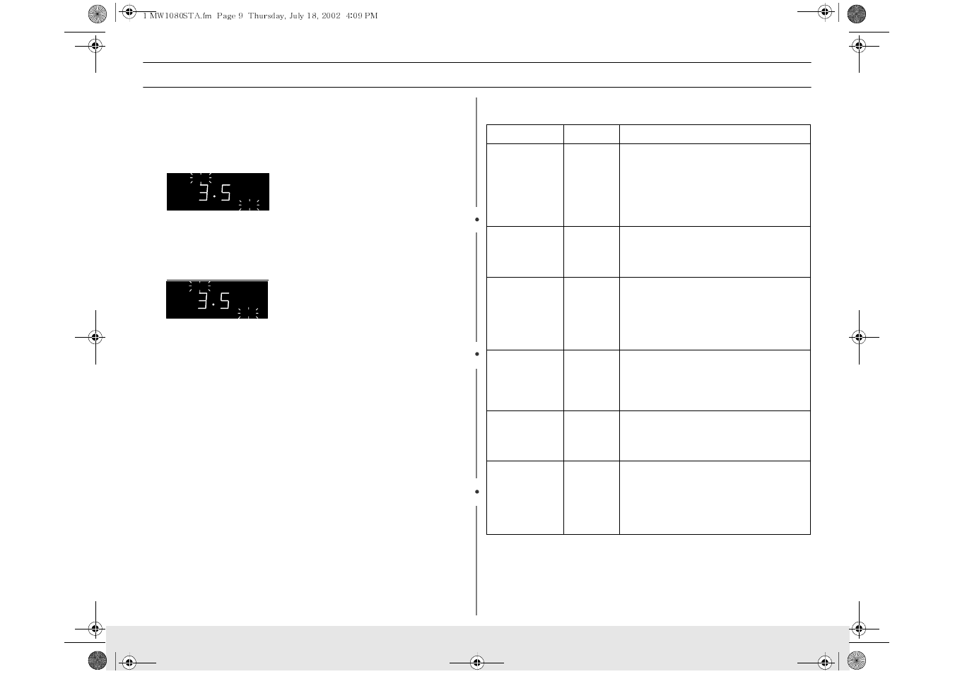 Operation, Using the instant cook buttons, Instant cook chart | Samsung MW1080STA User Manual | Page 9 / 28