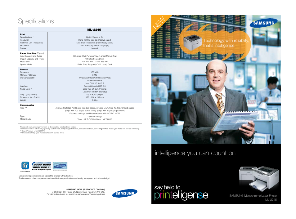 Samsung PRINTELLIGENSE ML-2245 User Manual | 2 pages