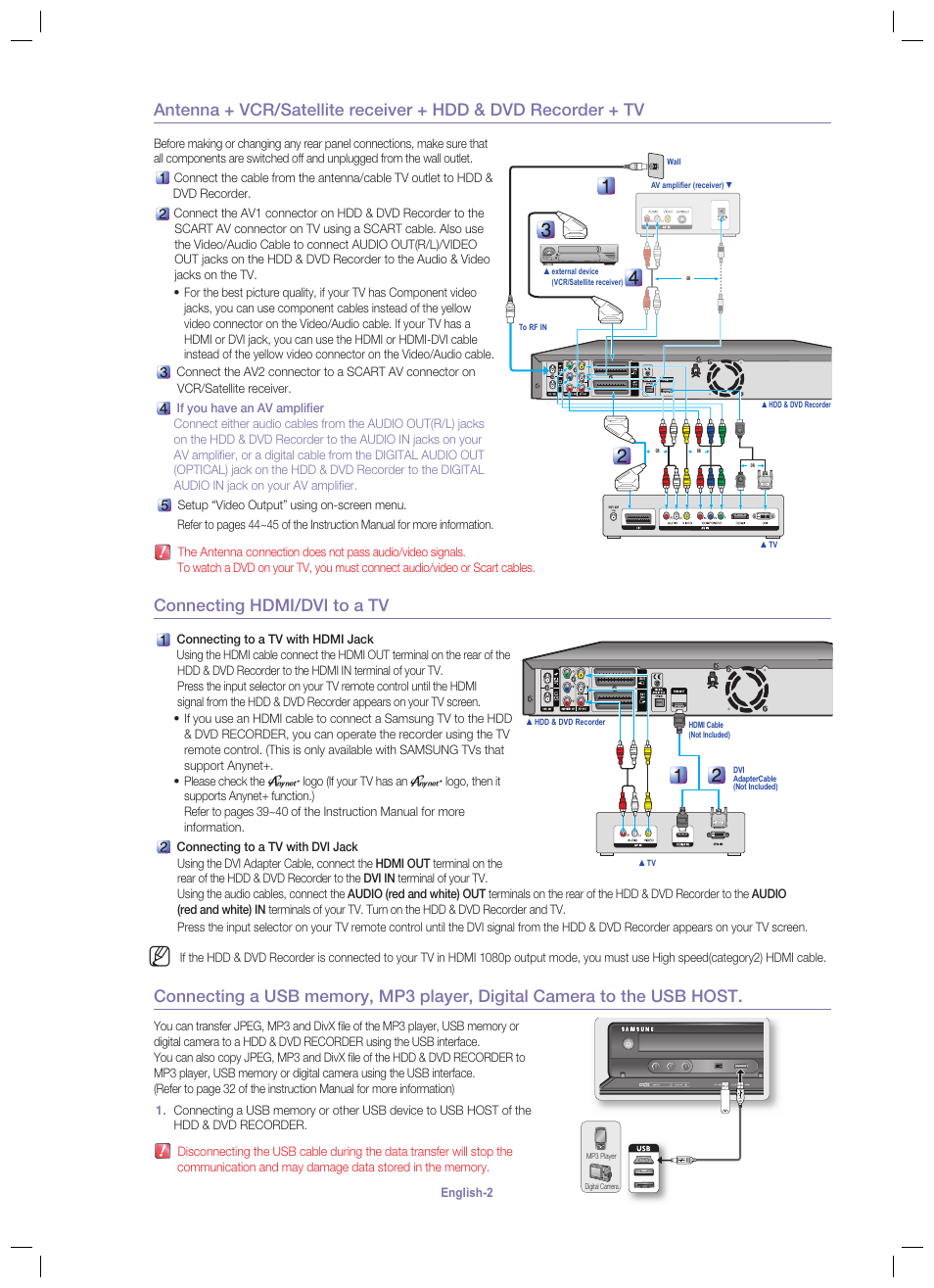 Connecting hdmi/dvi to a tv | Samsung 895M User Manual | Page 2 / 4