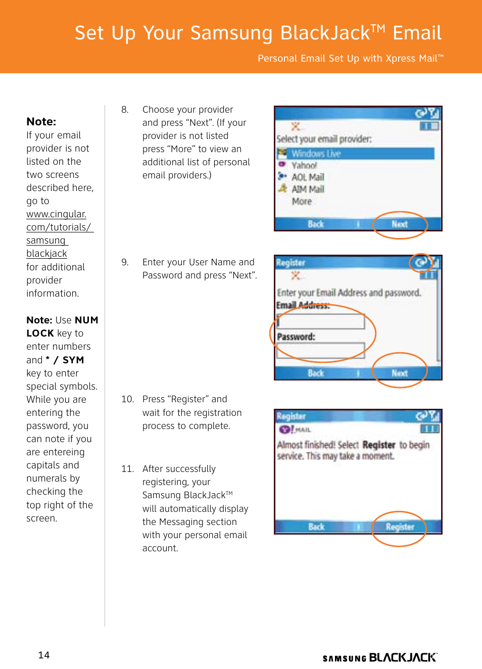 Set up your samsung blackjack, Email | Samsung BlackJack User Manual | Page 14 / 38