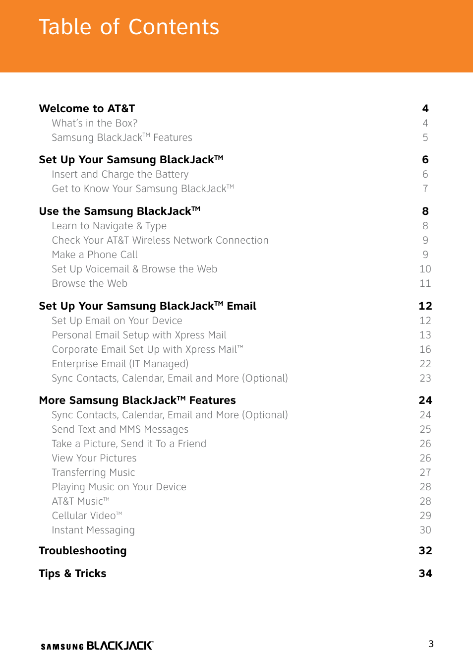 Samsung BlackJack User Manual | Page 3 / 38