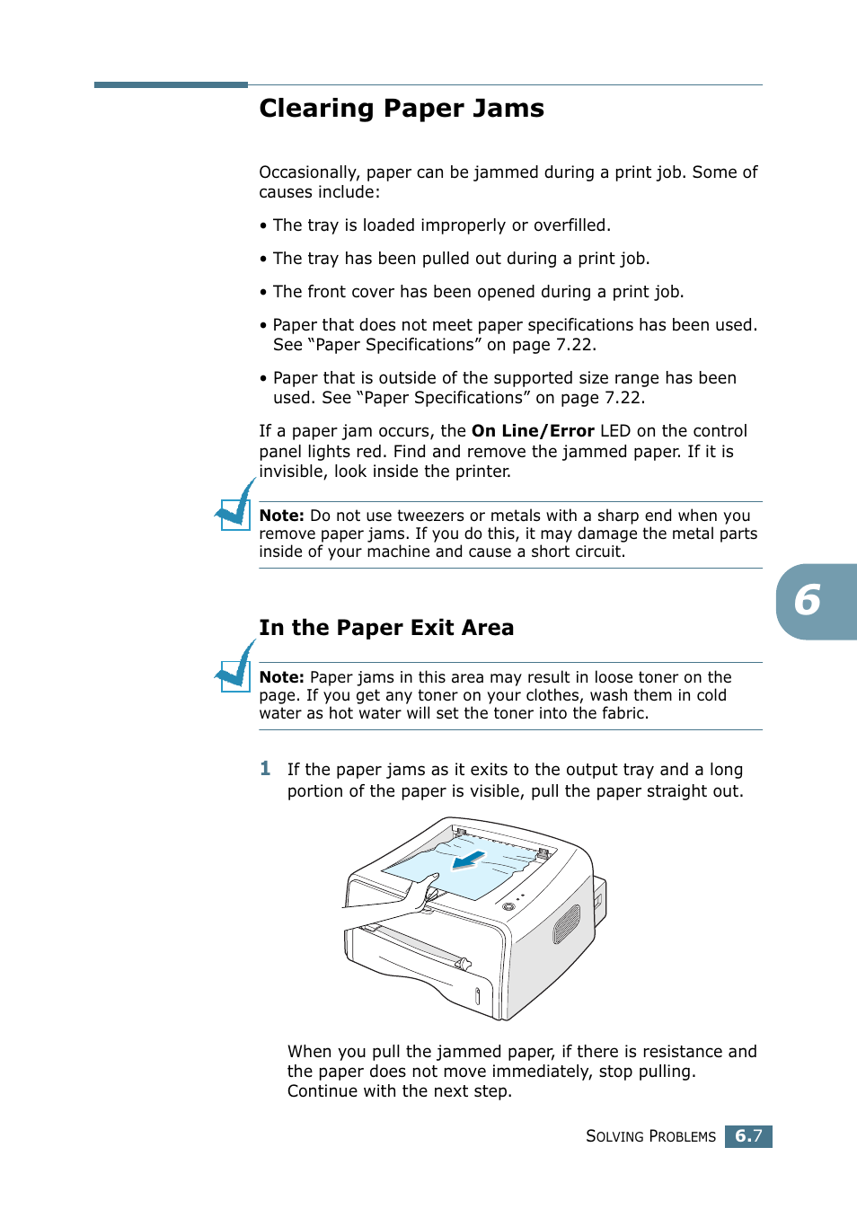 Clearing paper jams, In the paper exit area, Clearing paper | Samsung ML-1750 Series User Manual | Page 102 / 148