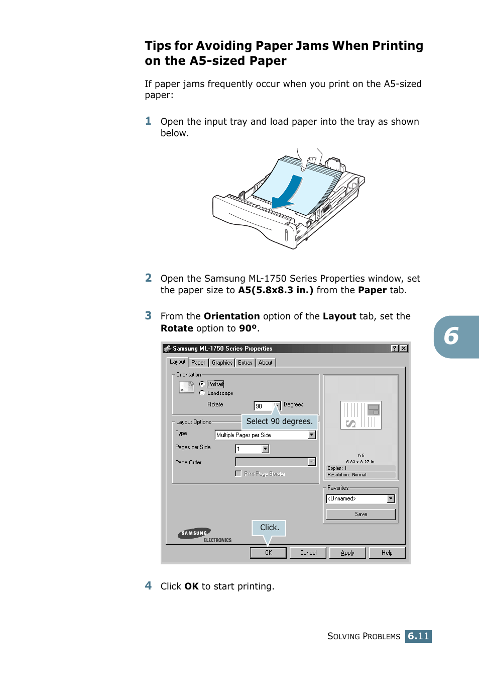 Tips for avoiding paper jams when printing, On the a5-sized paper | Samsung ML-1750 Series User Manual | Page 106 / 148