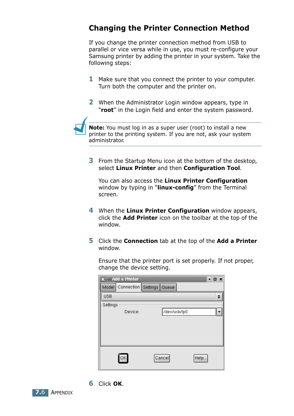 Changing the printer connection method | Samsung ML-1750 Series User Manual | Page 125 / 148